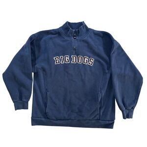 Vintage 90s 80s Big Dogs Pullover Sweater Mens Large 1/4 Zip Blue Embroidered